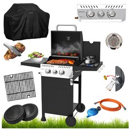 Grill gazowy APOLLO-A kolor czarny ruszt żeliwny moc 8,5 kW + pokrowiec + palnik boczny