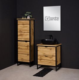 Szafka stojąca z czarną umywalką styl loftowy 60 cm seria New York