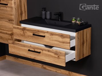 Szafka wisząca z czarną matową umywalką 100 cm kolor dąb naturalny 39/2 seria Fokus Loft Gante