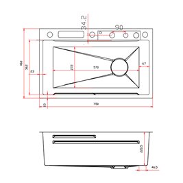 Zlewozmywak kuchenny stalowy jednokomorowy czarny COBA 75X46 ASI 304