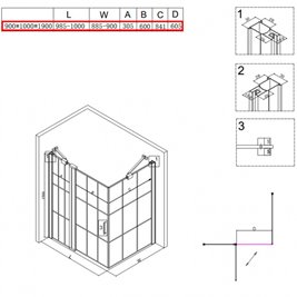 Czarna prostokątna kabina prysznicowa 100x90 drzwi uchylne BS03A