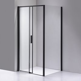 Czarna prostokątna kabina prysznicowa Super Slim Nova 90x80 drzwi rozsuwane