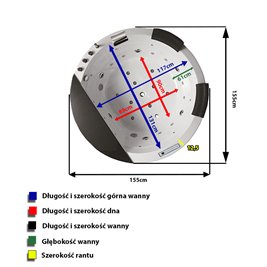 Wanna z hydromasażem okrągła do zabudowy + obudowa 155x155 cm Della 916
