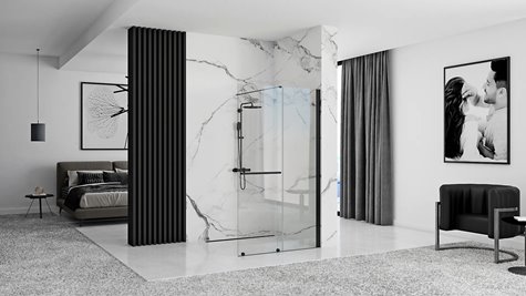Czarna ścianka prysznicowa rozsuwana 120 cm Cortis Black Rea