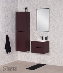 Burgundowa szafka łazienkowa wisząca z umywalką czarny uchwyt 50 cm Magnolia