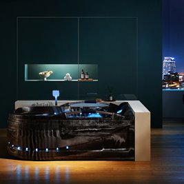 Czarna wanna z hydromasażem asymetryczna Venezia 761 Fala 180x120 prawa