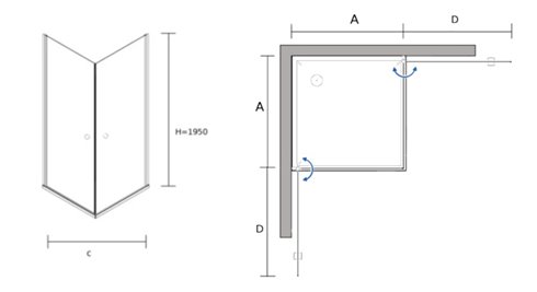 Kabina prysznicowa kwadratowa drzwi podwójne uchylne 90x90 cm BK122T