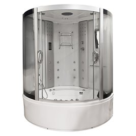 Duża kabino wanna z sauną Spa i hydromasażem białe ściany 150x150 cm MO-08150BS
