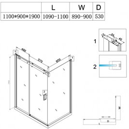 Kabina prysznicowa szkło 8 mm prostokątna 110x90 KZ202B