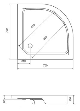 Zestaw kabina półokrągła 70x70 cm z brodzikiem w zestawie