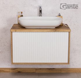 Szafka łazienkowa wisząca z umywalką dąb naturalny/biały mat 80 cm Venus Gante