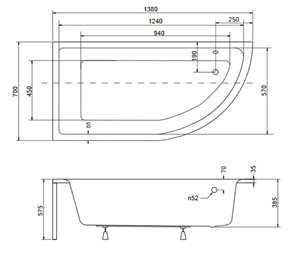 Czarno-biała wanna narożna z obudową 140 cm Lewa Praktika Besco