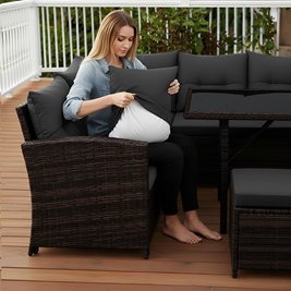 Zestaw mebli ogrodowych z technorattanu narożnik, stół, pufy Toledo brąz zdjęcie 20