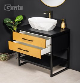 Szafka stojąca z białą umywalką kolor czarno złoty loft 80 cm seria New York