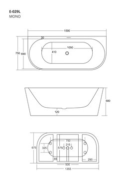 Wanna akrylowa, przyścienna wolnostojąca Mono Corsan 160 cm korek klik-klak biały