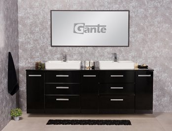 Czarna Szafka wisząca z dwiema umywalkami 210 cm LUNAC3 seria Fokus C