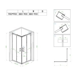 Czarna kabina prysznicowa kwadratowa 90x90 drzwi rozsuwane BL30B
