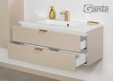 Szafka łazienkowa piaskowa z umywalką złoty uchwyt 100 cm Magnolia Gante