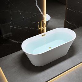 Wanna wolnostojąca biała przelew oraz korek złoty szczotkowany 150 cm Lizbona Hydrosan