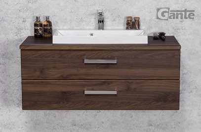 Szafka łazienkowa wisząca z umywalką nablatową 100 cm 39/2 Fokus kolor orzech