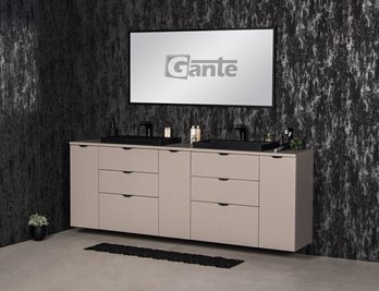 Szafka łazienkowa z lamelami wisząca z czarnymi nablatowymi umywalkami 210 cm 39/3 Victa Lamello kolor fume mat