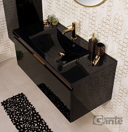 Czarna szafka z czarną umywalką złoty uchwyt 100 cm seria Diamond Gold Gante C