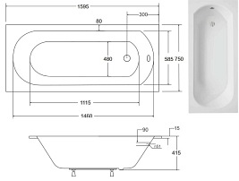 Wanna prostokątna do zabudowy Intrica Slim Besco 160 cm