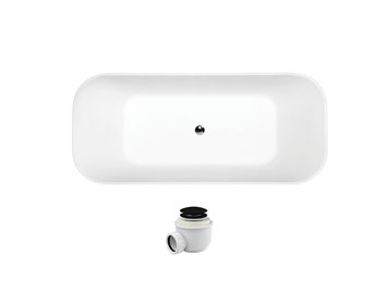 Matowa wanna wolnostojąca z konglomeratu + klik-klak czarny 160 cm Assos Matt Besco WMMB-160AKB