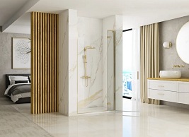 Drzwi prysznciowe do wnęki 90 cm szczotkowane złoto uchylne Hugo Rea Gold