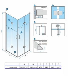 Kabina prysznicowa drzwi składane czarna prostokątna 100x90 KZ13A