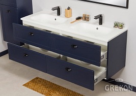 Wisząca szafka z umywalką granatowy mat 140/4 cm seria Grend Gante