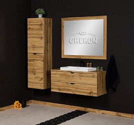 Szafka łazienkowa wisząca z umywalką nablatową dąb naturalny 100 cm Victa Gante