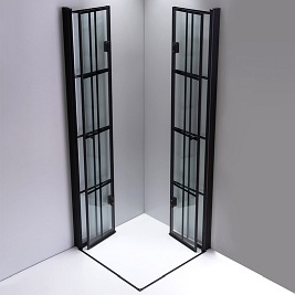 Czarna kabina prysznicowa kwadratowa loft szprosy drzwi składane 100x100 BS08C