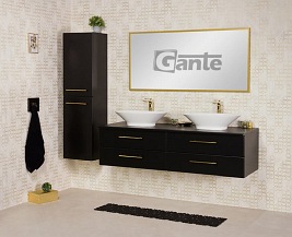 Szafka łazienkowa wisząca 160 cm czarny mat z dwiema umywalkami Belli Gold Gante