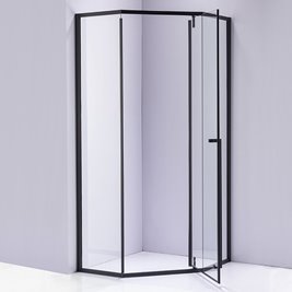 Czarna kabina prysznicowa pięciokątna 90x90 drzwi uchylne BS07B