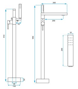 Chromowana bateria wannowa wolnostojąca Flores Rea