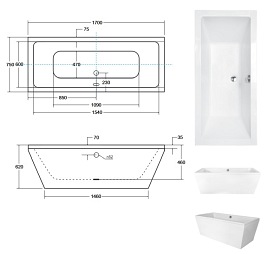 Wanna wolnostojąca prostokątna syfon złoty Vera 170 Besco