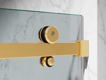 Drzwi prysznicowe rozsuwane prawe/lewe do wnęki 93-97 cm szkło 8mm przeźroczyste profile złoty mat Swiss Liniger