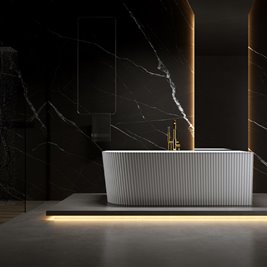 Wanna ryflowana przyścienna narożna prawa korek oraz przelew złoty 150 cm Rio Hydrosan