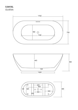 Wanna akrylowa, wolnostojąca Olvena Corsan 170 cm korek klik-klak miedziany