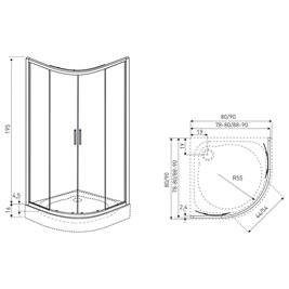 Czarna kabina prysznicowa półokrągła z brodzikiem 80x80 RS Solid Kerra
