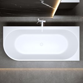 Wanna ryflowana przyścienna narożna prawa korek oraz przelew biały 150 cm Rio Hydrosan