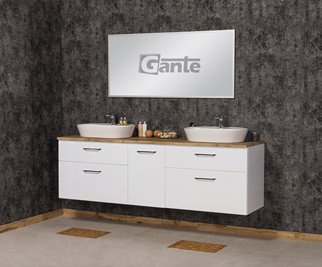 Szafka łazienkowa wisząca z dwiema umywalkami nablatowymi i koszem 200 cm SETTO MODULO kolor biały połysk