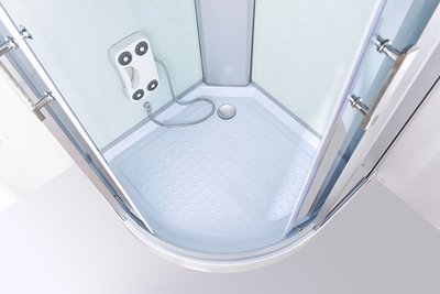 Kabina prysznicowa z sauną parową i hydromasażem półokrągła zabudowana biała 110x110 MO-0513DS