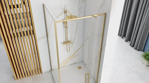Złota kabina prysznicowa narożna uchylna 90x90 Rapid Swing Rea