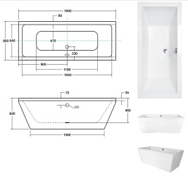 Wanna wolnostojąca prostokątna syfon biały Vera 180 Besco