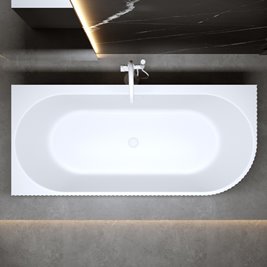 Wanna ryflowana przyścienna narożna lewa korek oraz przelew biały 150 cm Rio Hydrosan