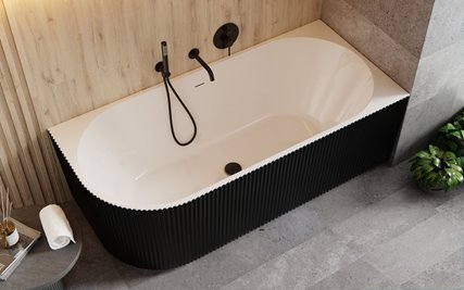 Denaya Besco B&W czarno-biała wanna wolnostojąca 170 cm prawa syfon chrom WASB-170DPC