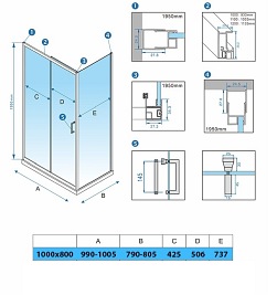 Kabina prysznicowa prostokątna 80x100 KZ103A