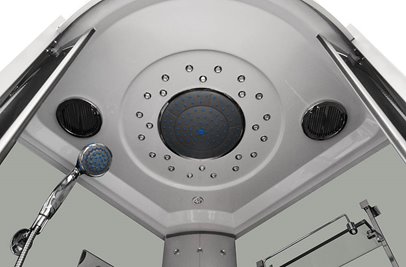 Kabina prysznicowa + sauna parowa składane siedzisko półokrągła zabudowana biała 90x90 MO-09909ASW